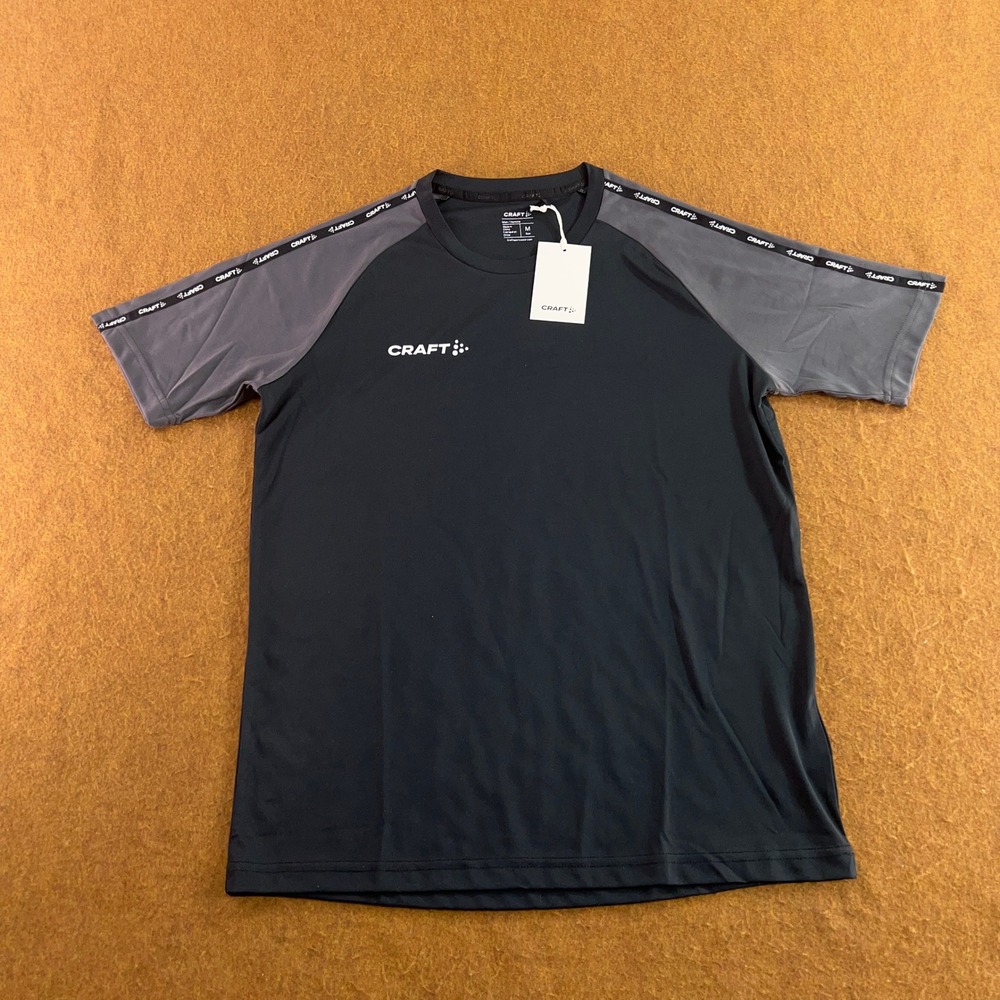 Craft Mens Medium Black Gray Colorblock Logo Activewear T-Shirt NWT